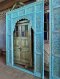 Blue Washed Wooden Archway with Carving