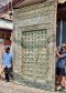 Antique Painted Door with Brass and Carving