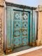 British Colonial Carving Teak Door Vintage Blue