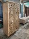 Light Wooden Cabinet White Washed Carving