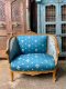CS21 Carved Wooden Sofa with Blue Fabric