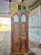 Natural Teak Wood Door with Colorful Glass Top