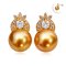 10.2 mm and 10.2 mm, Gold South Sea Pearl, Diamond Crown Pearl Stud Earrings