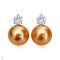 Approx. 11.0 - 11.5 mm, Gold South Sea Pearl, Diamond Dot Stud Earrings