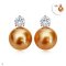Approx. 11.0 - 11.5 mm, Gold South Sea Pearl, Diamond Dot Stud Earrings
