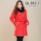  [[พร้อมส่ง L]] [CoatBig] [QL-005-2] Qian เสื้อโค้ทกันหนาวคนอ้วนสีแดงผ้าวูล ปกกว้าง กระเป๋าสองข้าง พร้อมผ้าผูกเอวสวยคะ