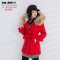 [พร้อมส่ง S][ CW-386-1] เสื้อโค้ทกันหนาวสีแดง โค้ทมีหมวกฮู้ดแต่งเฟอร์ พร้อมผ้าผูกเอว โค้ทหนาวใส่ติดลบได้ค่ะ
