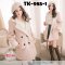 [*พร้อมส่ง M] [TK-985-1] Tokyo Fashion 100% เสื้อโค้ทกันหนาวสีชมพูปกและปลายแขนซับขนกันหนาวสีขาว มีกระเป๋าสองข้าง โค้ทสไตล์ญี่ปุ่น