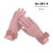 [พร้อมส่ง] [Gv-301-4] ถุงมือกันหนาวสีชมพู แต่งโบว์หนัง ปลายข้อมือผ้าลูกไม้ลายสวย