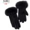 [พร้อมส่ง] [TL-002-1] ถุงมือหนังกำมะหยี่สีดำ แต่งโบว์ ด้านในซับ แต่งเฟอร์หนา กันหนาวใส่ติดลบได้