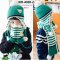 [พร้อมส่ง S,L] [Kid-A030-2] ชุดหมวกไหมพรมผ้าพันคอและถุงมือกันหนาวเด็ก สีเขียวลายทาง ด้านในซับขนกันหนาว (ชุด 3 ชิ้น)