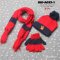 [พร้อมส่ง] [Kid-A033-1] ชุดหมวกไหมพรมลายเฟรนฟรายส์สีแดงขอบหมวกสีน้ำเงิน  ผ้าพันคอกันหนาวเด็ก และถุงมือเด็ก สีแดง (ชุด 3 ชิ้น)
