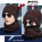 [พร้อมส่ง] [Hm-010-4] ชุดหมวกไหมพรม+ผ้าพันคอโดนัทกันหนาวผู้ชายสีน้ำตาล ด้านในซับขนกันหนาว (ชุด 2 ชิ้น)