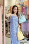Odile Blue Gingham Bird-Print Slip Dress S24DR03BL