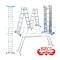 TPQ-AL-M2 (4 x 3 - 12 ขั้น) บันไดอเนกประสงค์อลูมิเนียม กาง พาด ทรง M รุ่น M2 ขนาด 4 x 3 (12 ขั้น) BARCO