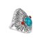 925 Sterling Silver Apache Ring with Turquoise with Spong Coral
