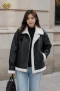 Black Sherpa-Lined Moto Jacket WINTERCLOTHFA0102