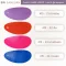 ตัวอย่างสีหนัง PVC 415 เฉดคัลเลอร์ฟูล สีม่วงสด สีส้มสะท้อนแสง สีบานเย็นสด และสีทะเลสด หลังผ้ายืด
