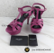 Saint Laurent High-Heel Shoes Pink Size 36.5 - Authentic รองเท้า ยิปแซงส้นสูง เซนรอเร้นท์  ไซส์ 36.5 สูง 5นิ้ว ลายหนังจรเข้สวย สีชมพูเงาหรูมากๆคะ มีเสริมด้านหน้าทำให้เดินได้สบาย ไม่ปวดเท้า คนเท้าไซส์ 37 สามารถใส่ได้นะคะ สายรัดส้นปรับขนาดได้คะ