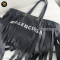 Balenciaga Black Laundry Cabas Fringe Leather Tote Bag