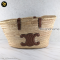 Celine Medium Supple Celine Classic Panier In Raffia And Calfskin