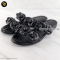 Chanel Black Leather Camellie Flat Slides