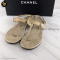 Chanel Flat sandals in gold leather with pearl Leather