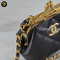 Chanel Lambskin Quilted Mini Kiss Lock Clutch With Chain Black