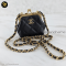 Chanel Lambskin Quilted Mini Kiss Lock Clutch With Chain Black