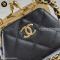Chanel Lambskin Quilted Mini Kiss Lock Clutch With Chain Black