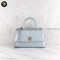 Chanel Metallic Caviar Quilted Coco Handle Flap Light Blue	Microchip