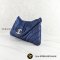 Chanel Navy Qulited Satin Clutch With Silver CC Closure