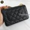 Chanel WOC Large Double Chain Black Grained Calfskin Leather Flap Bag GHW Crossbody Bag