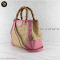 Gucci Bamboo Small Shopper Handbag Shoulder Bag Straw Leather Natural Pink