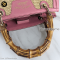 Gucci Bamboo Small Shopper Handbag Shoulder Bag Straw Leather Natural Pink