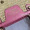 Gucci Bamboo Small Shopper Handbag Shoulder Bag Straw Leather Natural Pink