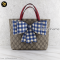 Gucci Kid Blue Gingham Bow Tote Canvas