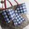 Gucci Kid Blue Gingham Bow Tote Canvas
