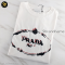 Prada Logo Embroidered T-Shirt Short Sleeve Crew Neck Cotton