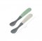 Set of 2 Ergonomic 1st Stage Silicone Spoons Bi-Tone with Storage Case - Frosty Green / Velvet Grey