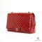 CHANEL CLASSIC 13 RED CHEVRON VERNIS SHW