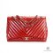 CHANEL CLASSIC 13 RED CHEVRON VERNIS SHW