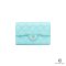 NEW CHANEL TRI FOLD WALLET MEDIUM BLUE CYAN CAVIAR GHW