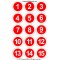 สติกเกอร์ตัวเลข ติดโต๊ะอาหาร สีแดง วงกลมขนาด 8.5 x 8.5ซม. ตัวเลข 1-15  กันน้ำ กันแดด Sticker PVC ชนิดผิวมัน