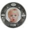 Pewter  Stork Birth Record and Photo Frame Round