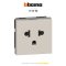 Bticino LIVING NOW socket เต้ารับเดี่ยว 2P+E ขากลม+ขาแบน+สายดิน ขนาด2 ช่อง มีม่านนิรภัย (สีขาว, สีดำ, สี sand)