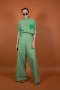 Double Linen Set เซ็ทเสื้อทรงโอเวอร์ไซส์กับกางเกงลินินเกาหลี ลายทางขาว-เขียว
