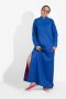 CLASSIC BLUE LINEN with VINTAGE PEARL BUTTONS MAXI DRESS - ชุดแม็กซี่เดรสลินิน สีน้ำเงิน ตกแต่งกระดุมมุกวินเทจกรอบทอง งานดีไซน์พรีเมียม