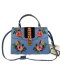 Sylvie Top Handle Bag Blue Leather Floral Embroidered Medium