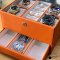 Watch and Rings Box Storage Organizer กล่องนาฬิกา กล่องเครื่องประดับ 2 ชั้น ลิ้นชัก เกรดอย่างดี สวยพรีเมี่ยม วัสดุดี Orannge สีส้ม 